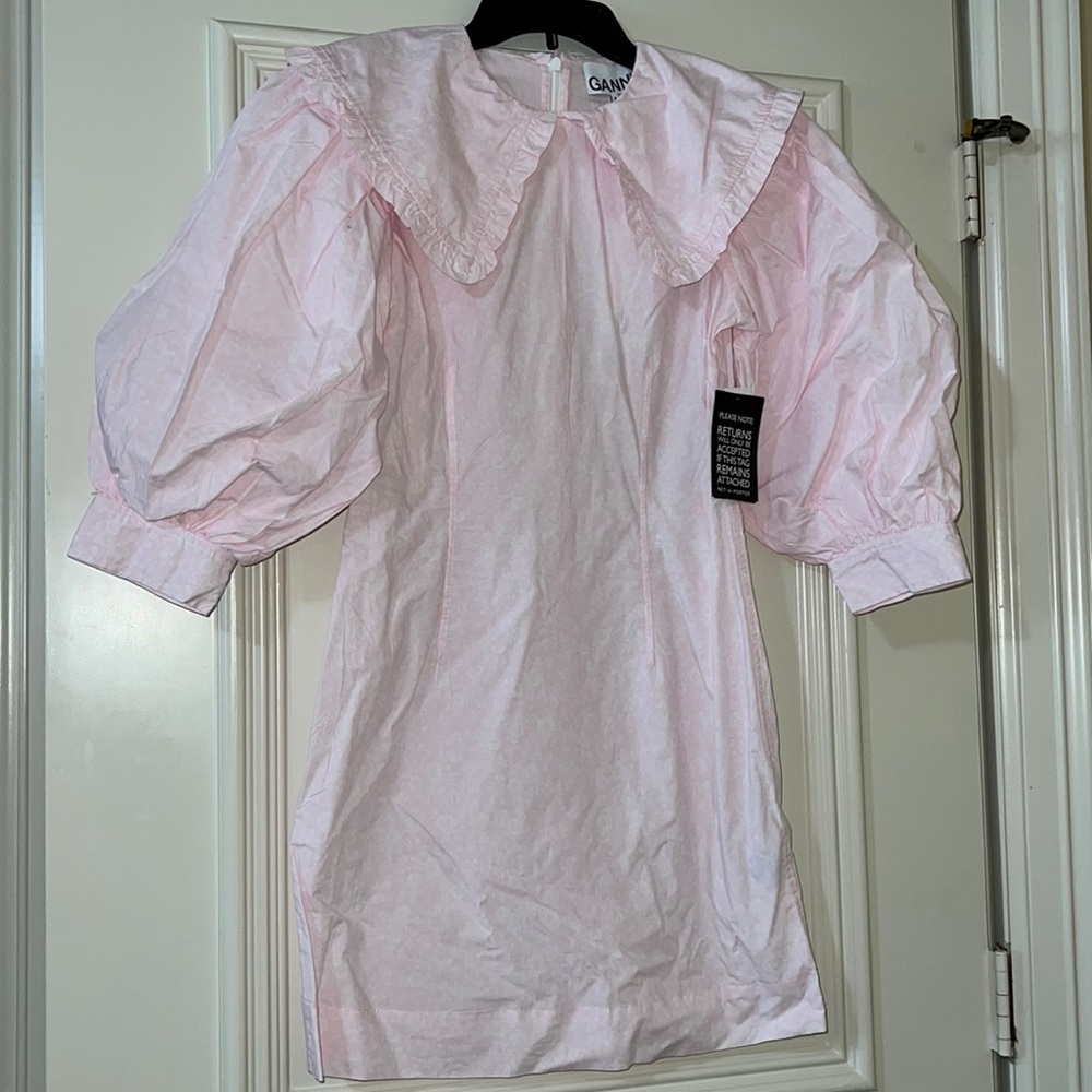 Ganni pink floral mini dress. NWT.